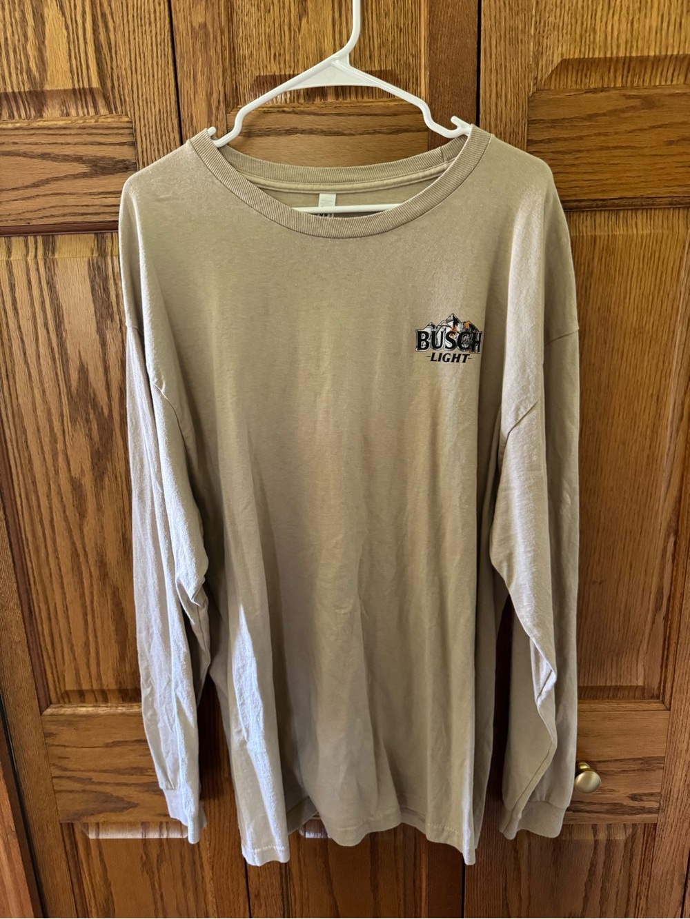 American Apparel Long Sleeve Tee - Tan with Small Busch Light Logo